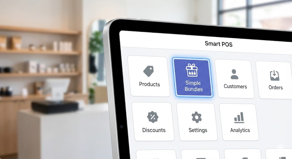 Shopify POS home screen showing the Simple Bundles tile on the smart grid